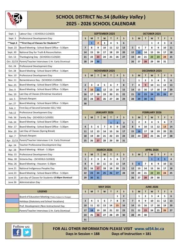 SD54 2025–2026 School Calendar