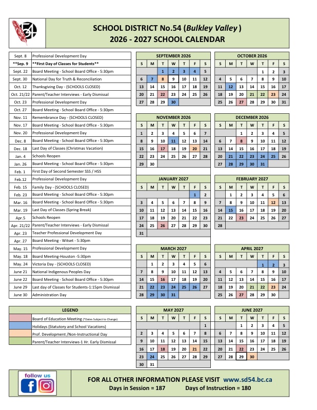 SD54 2026–2027 School Calendar